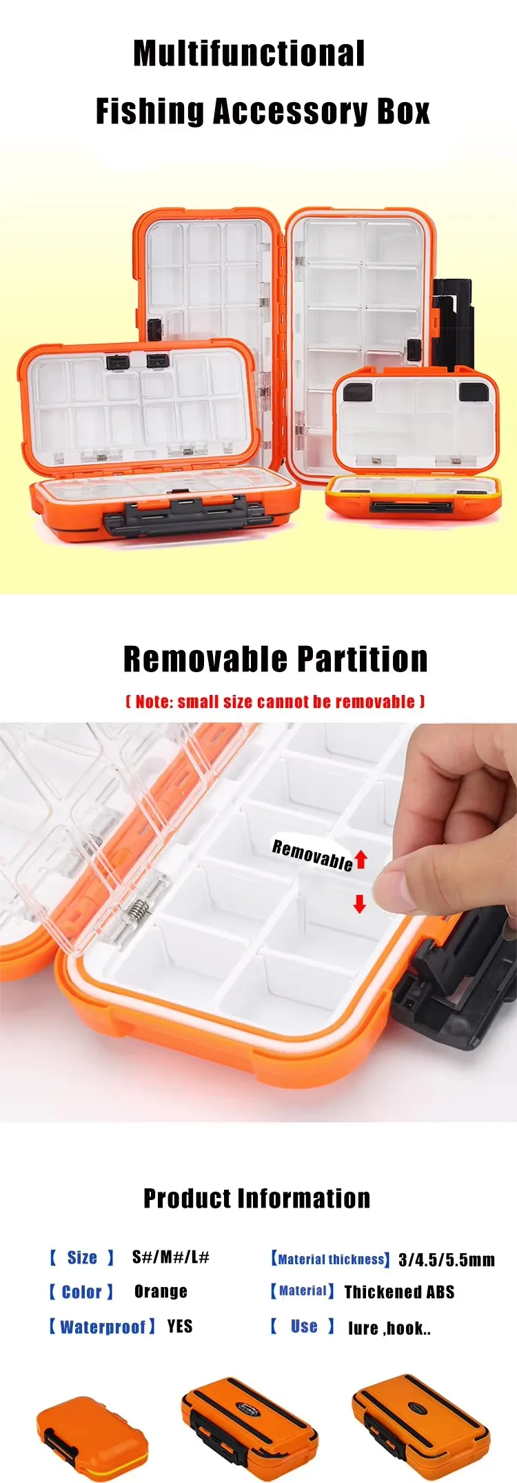 Caja de aparejos de pesca impermeable con compartimentos
