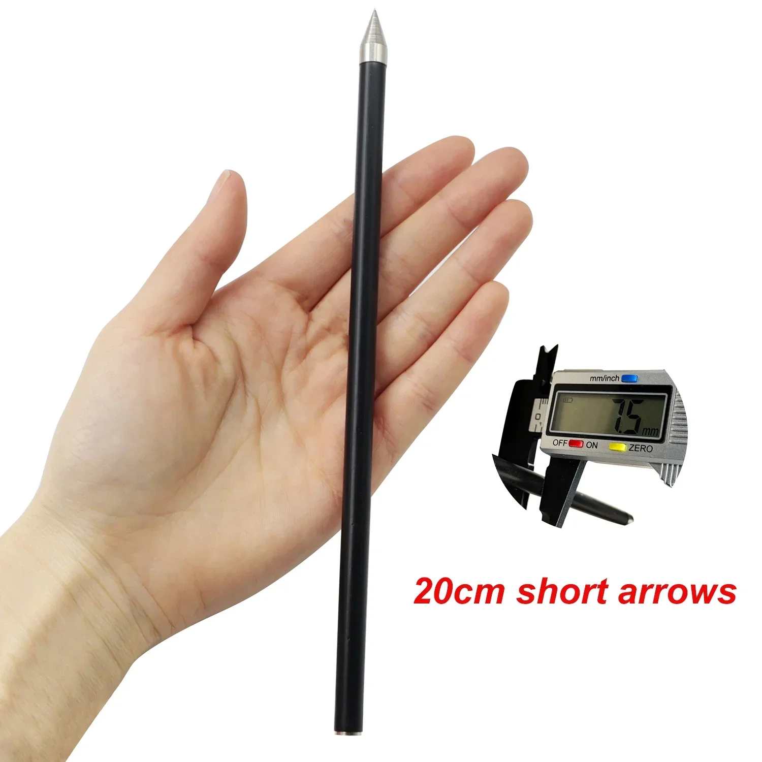 Flechas de pesca negra 7.5mm 20cm punta metálica tiro resortera