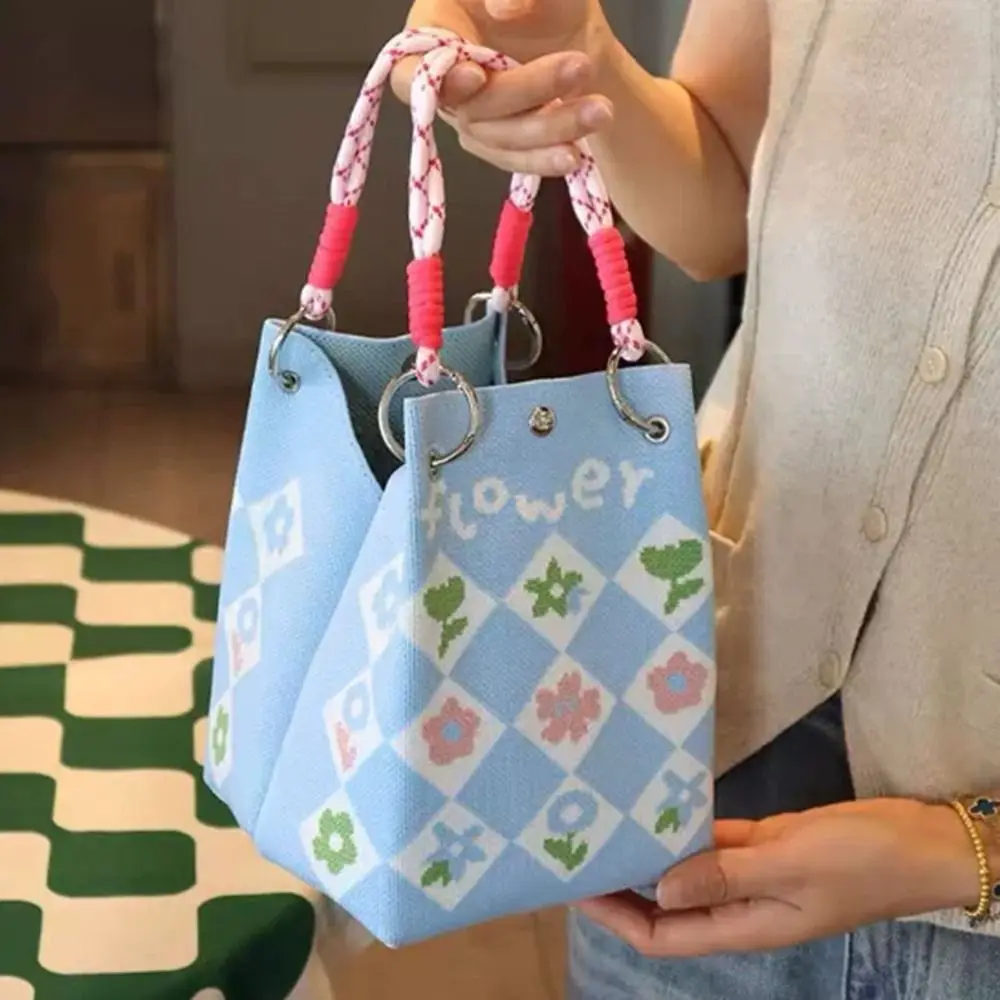 Bolso de cubo tejido con diseño infantil y asa bandolera portátil - imagen 3