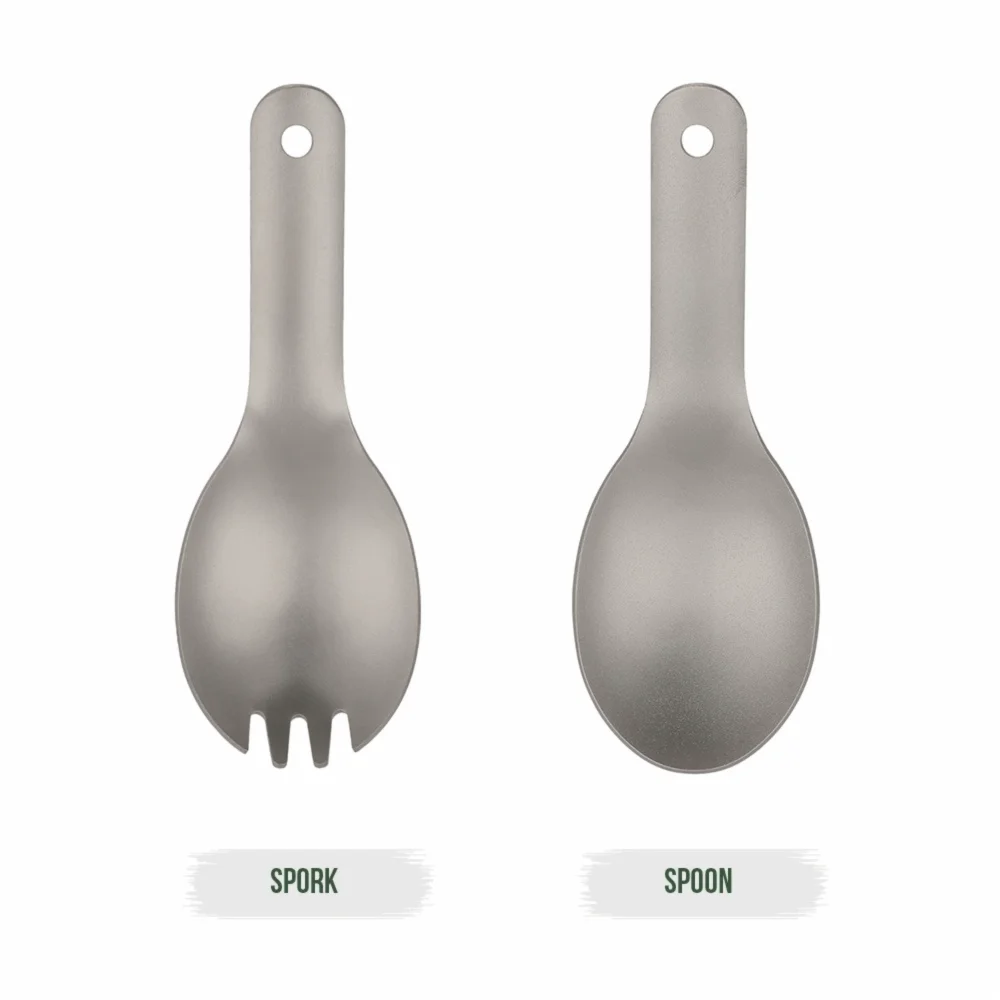 Cuchara tenedor de titanio ultraligera mini, mango corto portátil