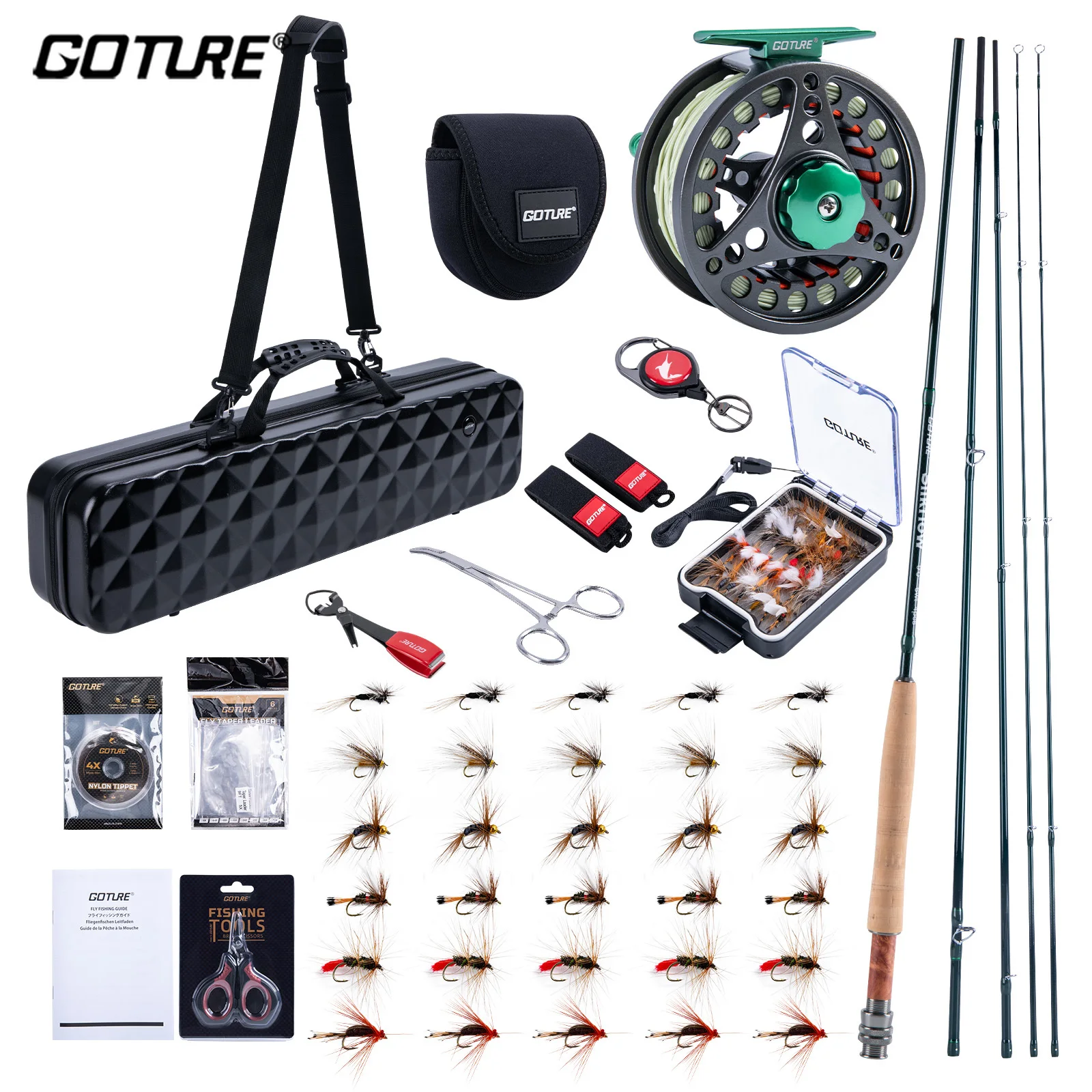 Combo caña y carrete pesca con mosca grafito ultraligero completo