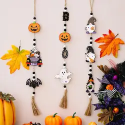 Adornos colgantes calabaza de madera con cuentas para Halloween DIY