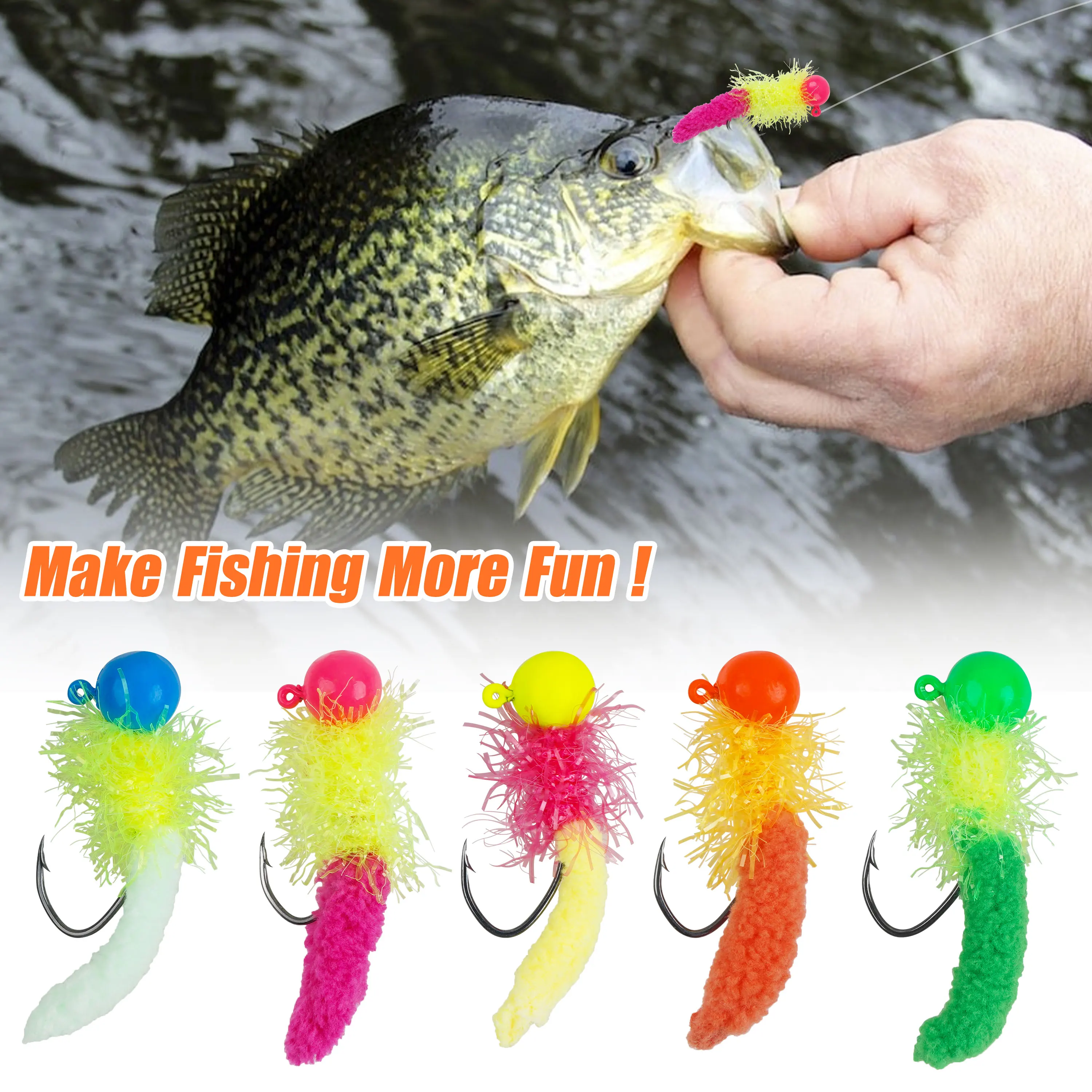 Jigs de marabú atados a mano – pluma ultraligera para pesca en hielo - imagen 4