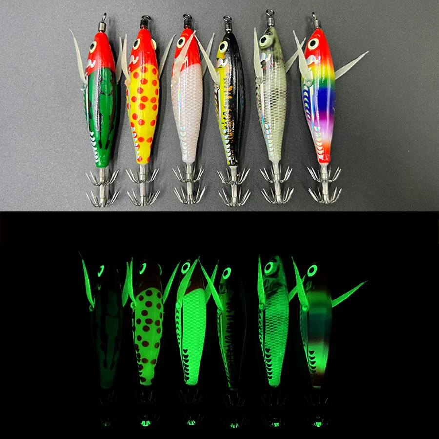 Jig de calamar luminiscente con anzuelo para pesca artificial