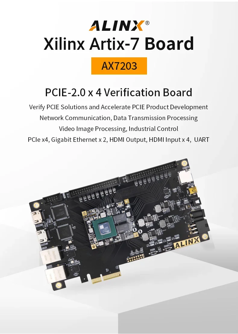 Vista de la placa ALINX AX7203 para FPGA