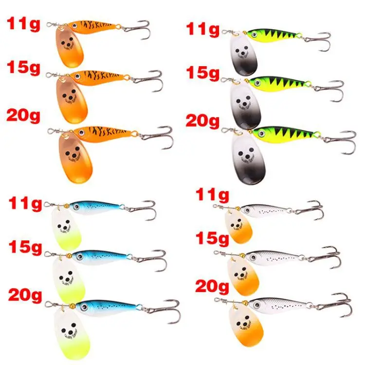 Señuelo spinner metálico tipo cuchara con lentejuelas y anzuelo triple