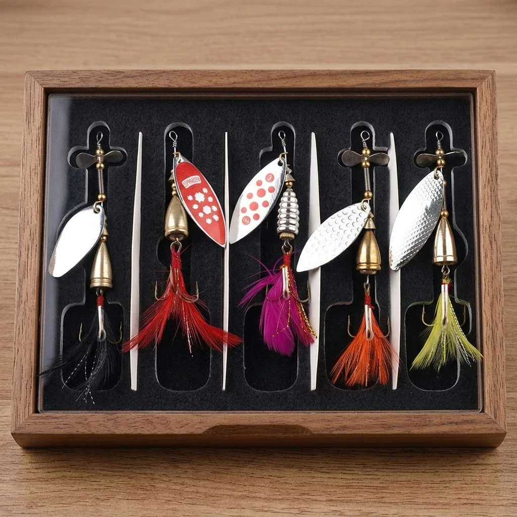 Cucharillas giratorias con anzuelo de plumas para trucha y lubina - imagen 3