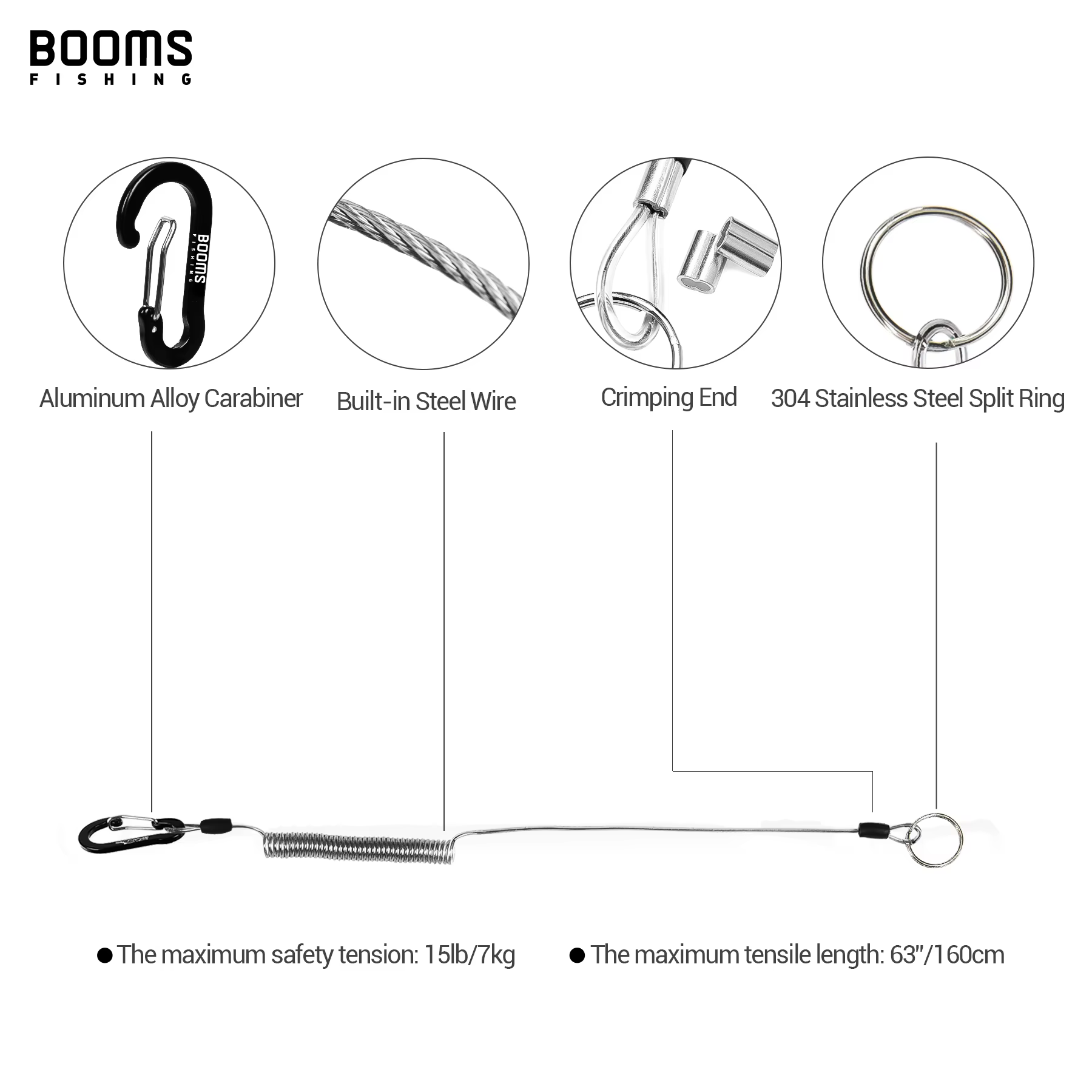 Booms Fishing T01 Cordón espiral con mosquetón para caña de pesca - imagen 4