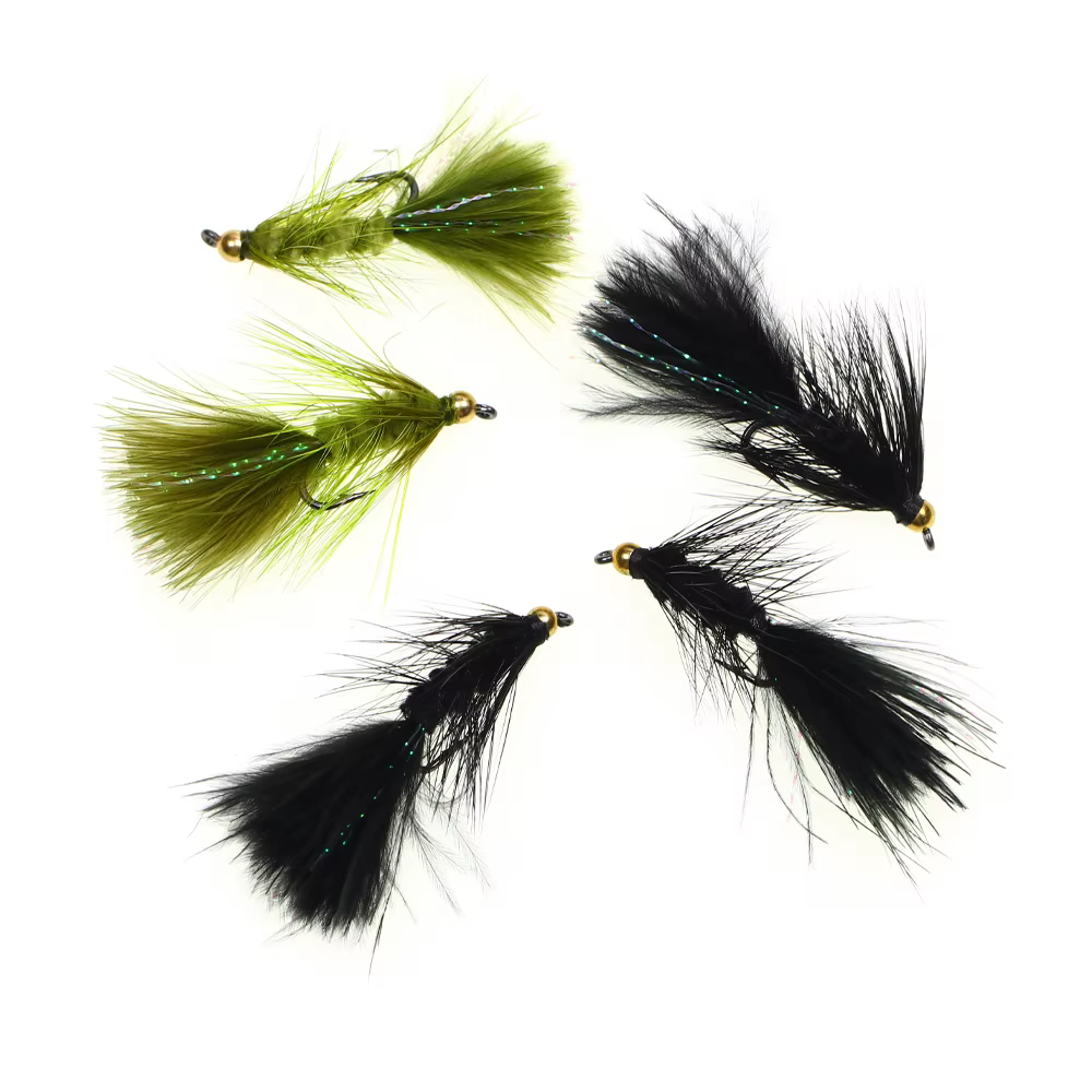 Cerio Woolly Bugger oliva – Bead head con flash para trucha - imagen 4