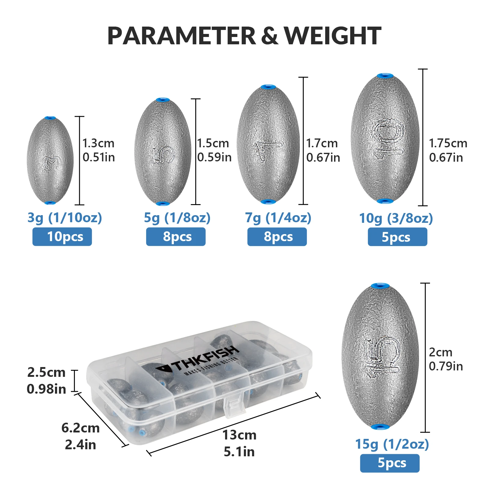 THKFISH plomos tipo huevo ovalados para pesca en arrastre - imagen 4
