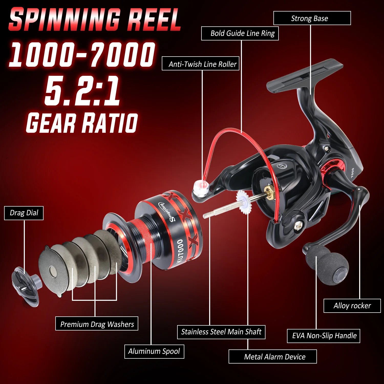 Carrete giratorio Sougayilang 1000-7000 – 15 kg para carpa - imagen 5