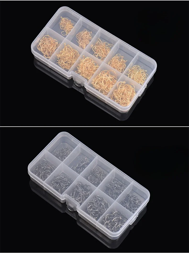 Variedad de anzuelos en la caja