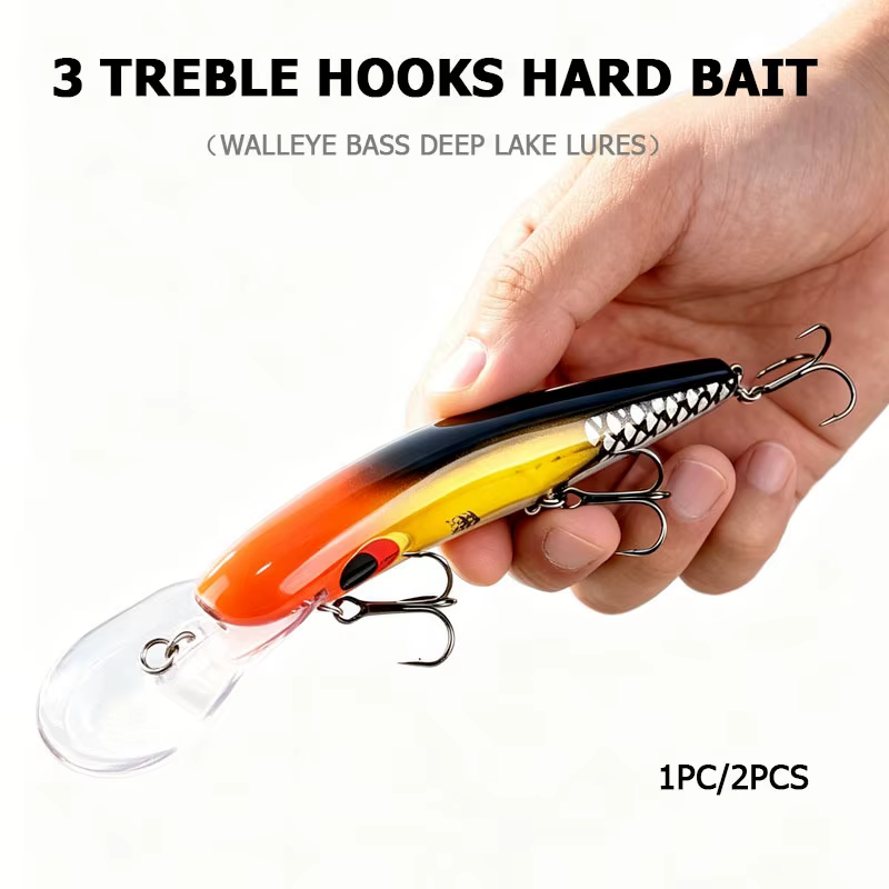 Crankbait Minnow para Buceo Profundo con Anzuelos Triples