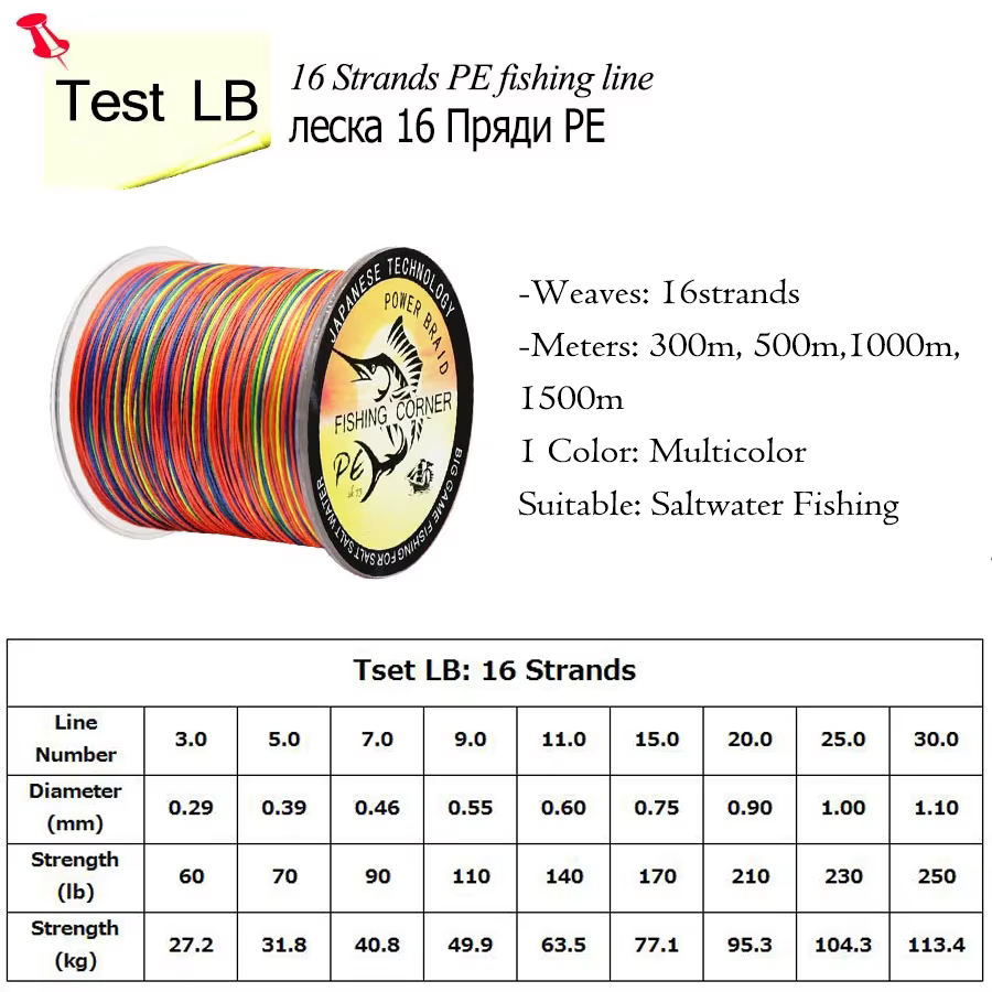 Sedal trenzado PE multicolor de 16 hebras, resistente y duradero - imagen 4