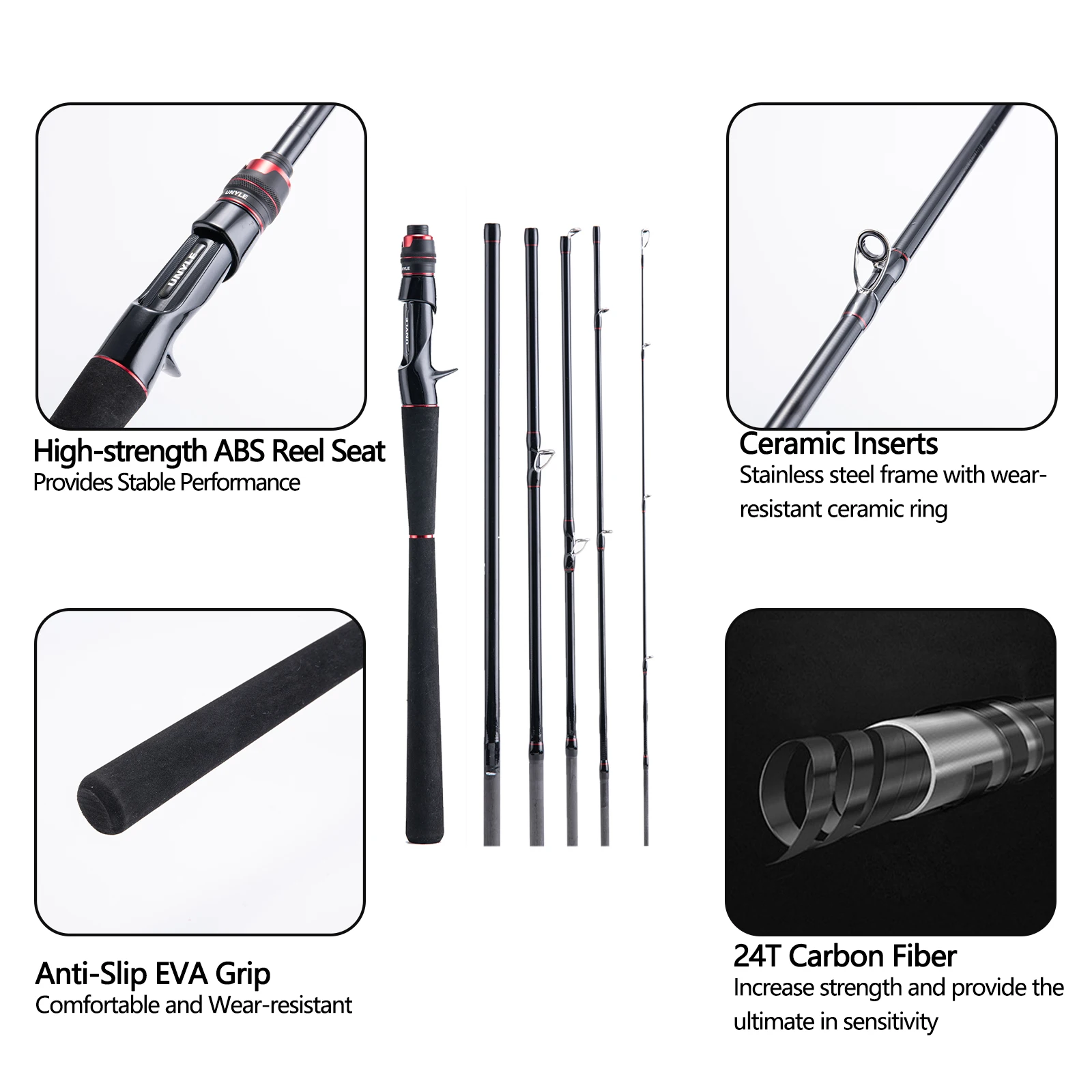 Goture Caña Spinning Baitcasting de carbono con guías EVA portátil - imagen 3