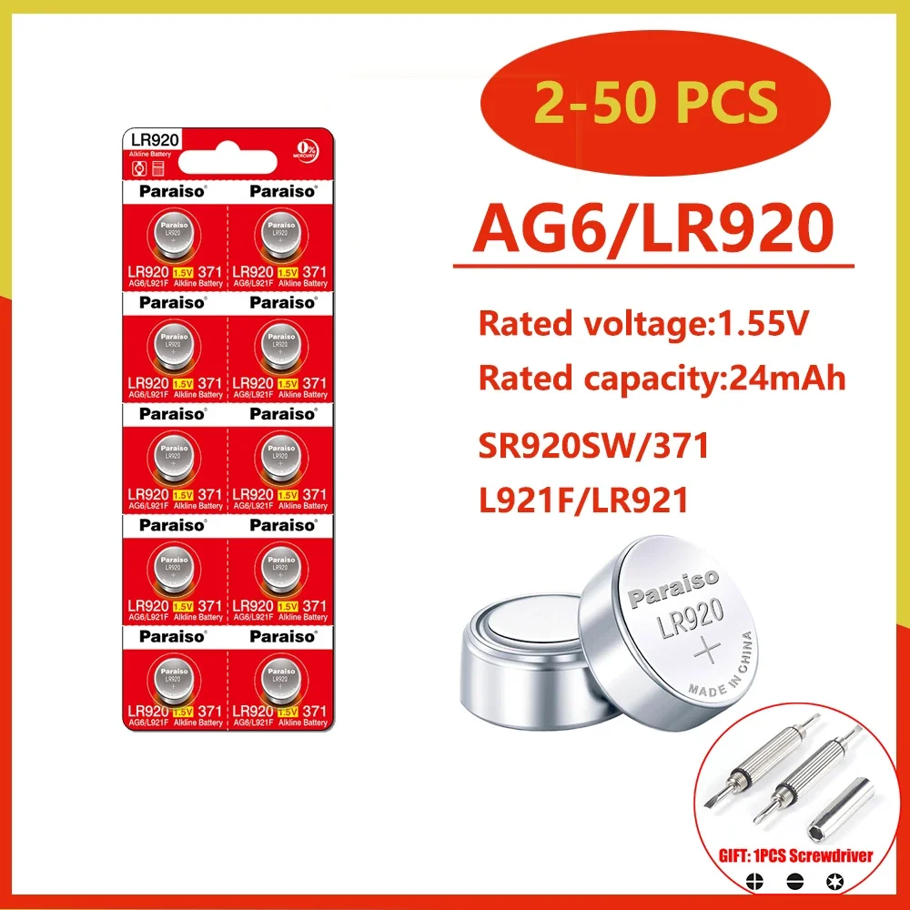 Pilas de botón AG6 SR920SW para relojes y juguetes