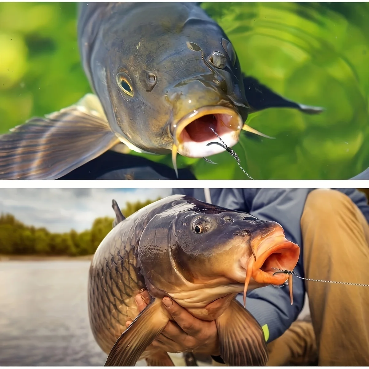 Carp fishing hair rigs con línea trenzada y anzuelo curvo