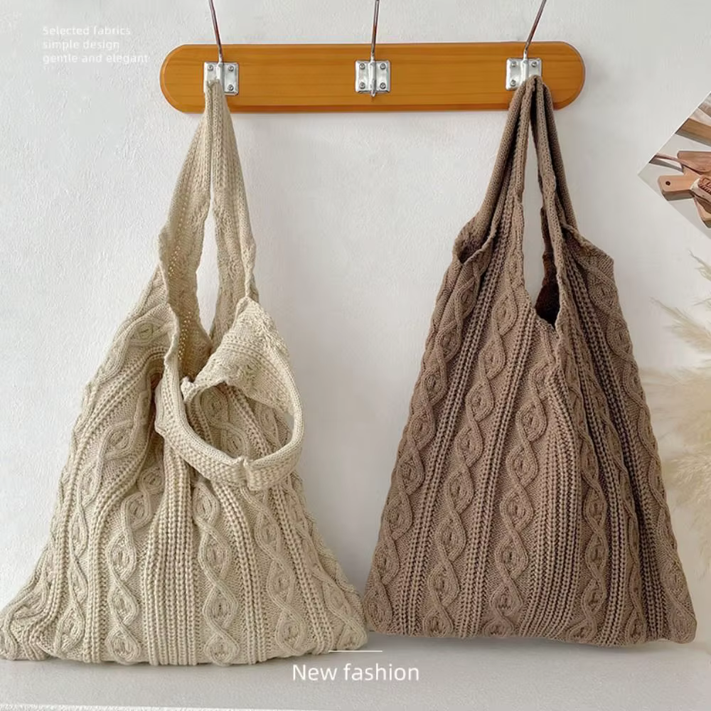 Bolso Tote de Ganchillo con Diseño de Trenza para Mujer