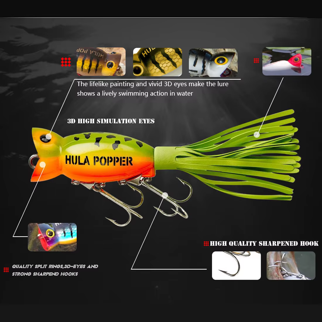 9KM Señuelo Popper Topwater Agua Salada con Faldas y Anzuelo Triple - imagen 5