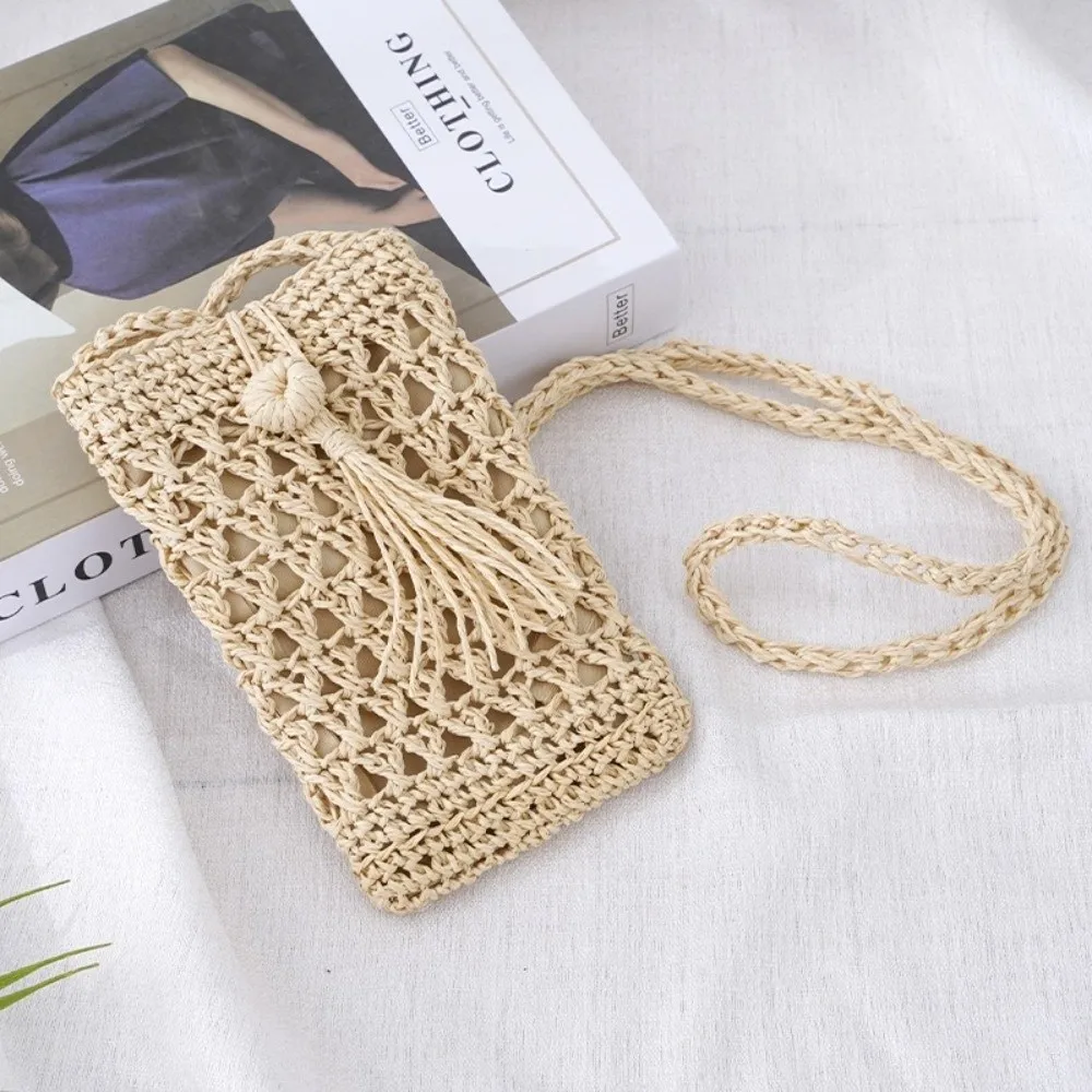 Bolso Bandolera Boho Cuadrado Beige Caqui tejido a mano - imagen 3