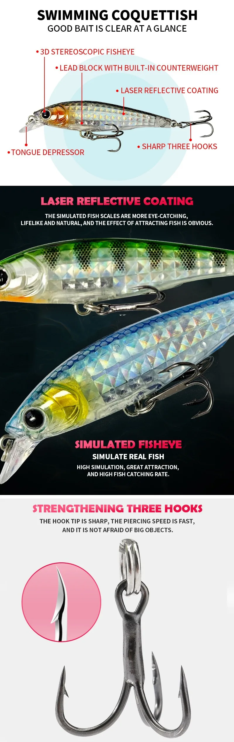 Señuelo de pesca flotante AJLURES con acabado láser