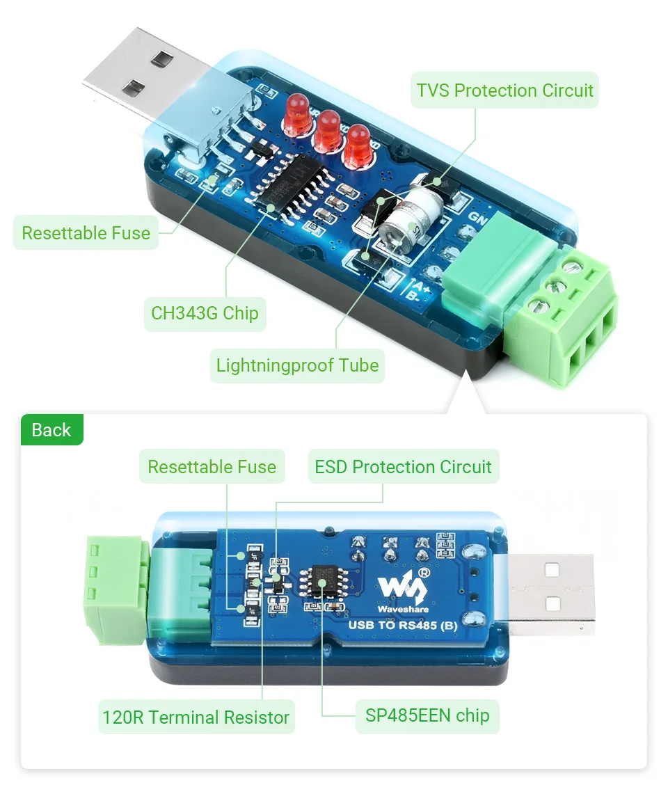 Conexión y transceptor para señales RS485