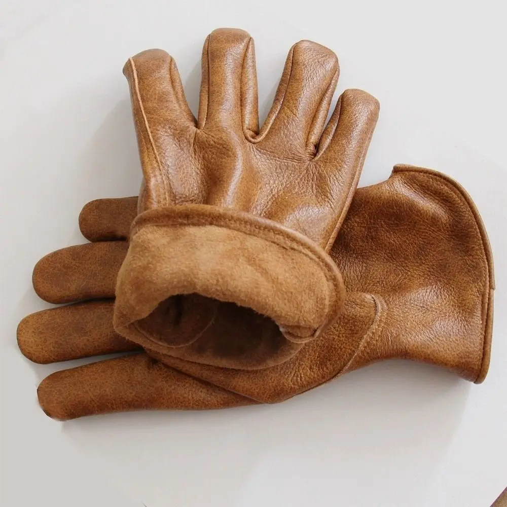 Guantes motocicleta piel vaca marrón vintage tie-dye – resistentes - imagen 3