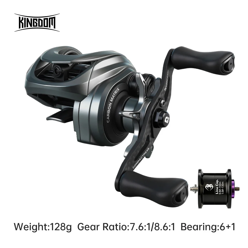 KINGDOM Carrete de pesca de carbono completo 7.6:1 – lanzamientos