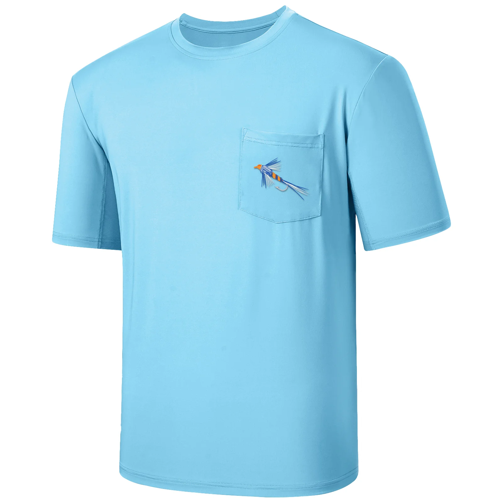 Vista frontal de la camiseta con cuello redondo y diseño informal