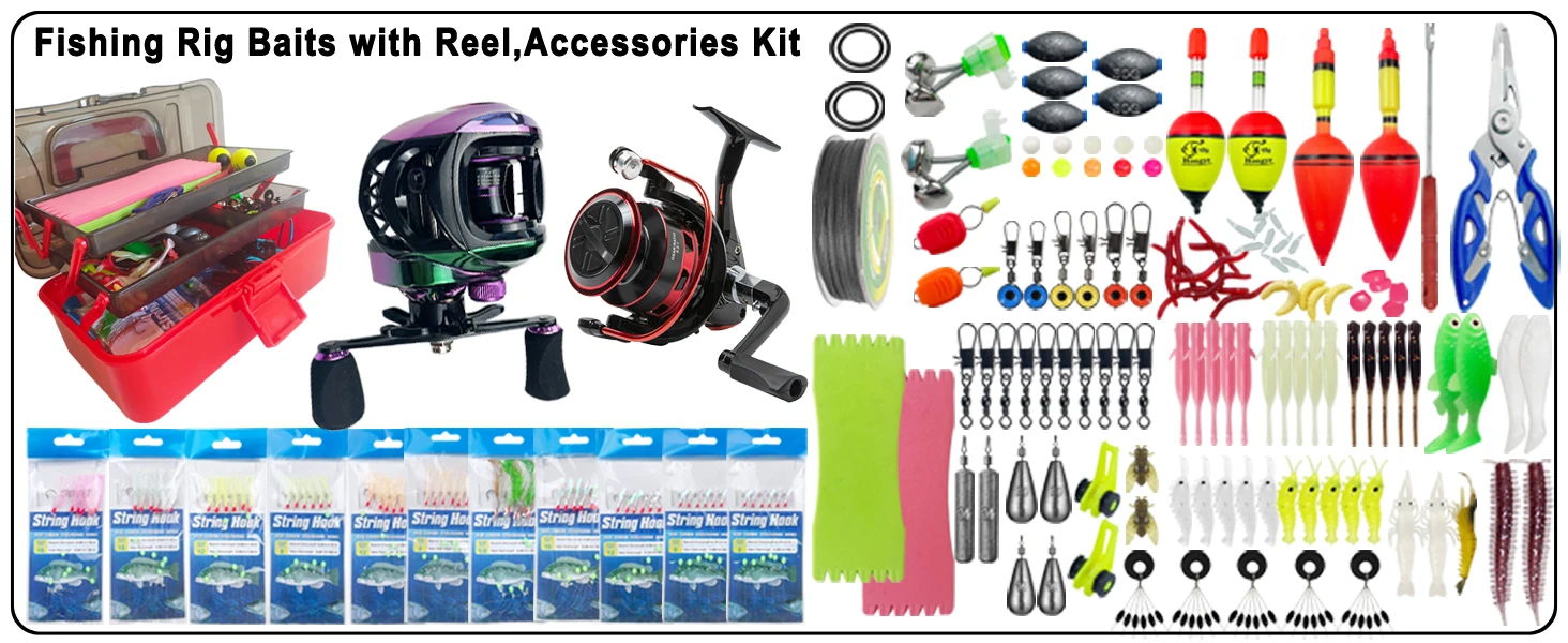 Kit completo de pesca FREE FISHER 140 piezas con carrete baitcasting y accesorios