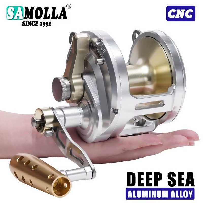 Carrete de Pesca Metálico Movimiento Lento Acabado Dorado Suave - imagen 5