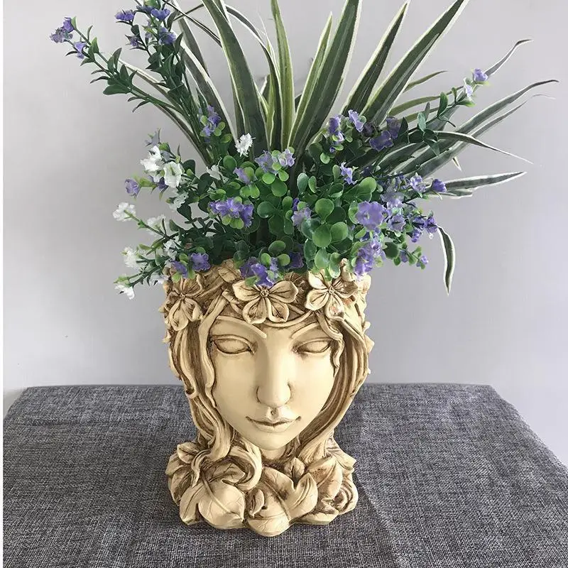 Maceta suculenta Goddess Statue con arreglo floral para jardín - imagen 3