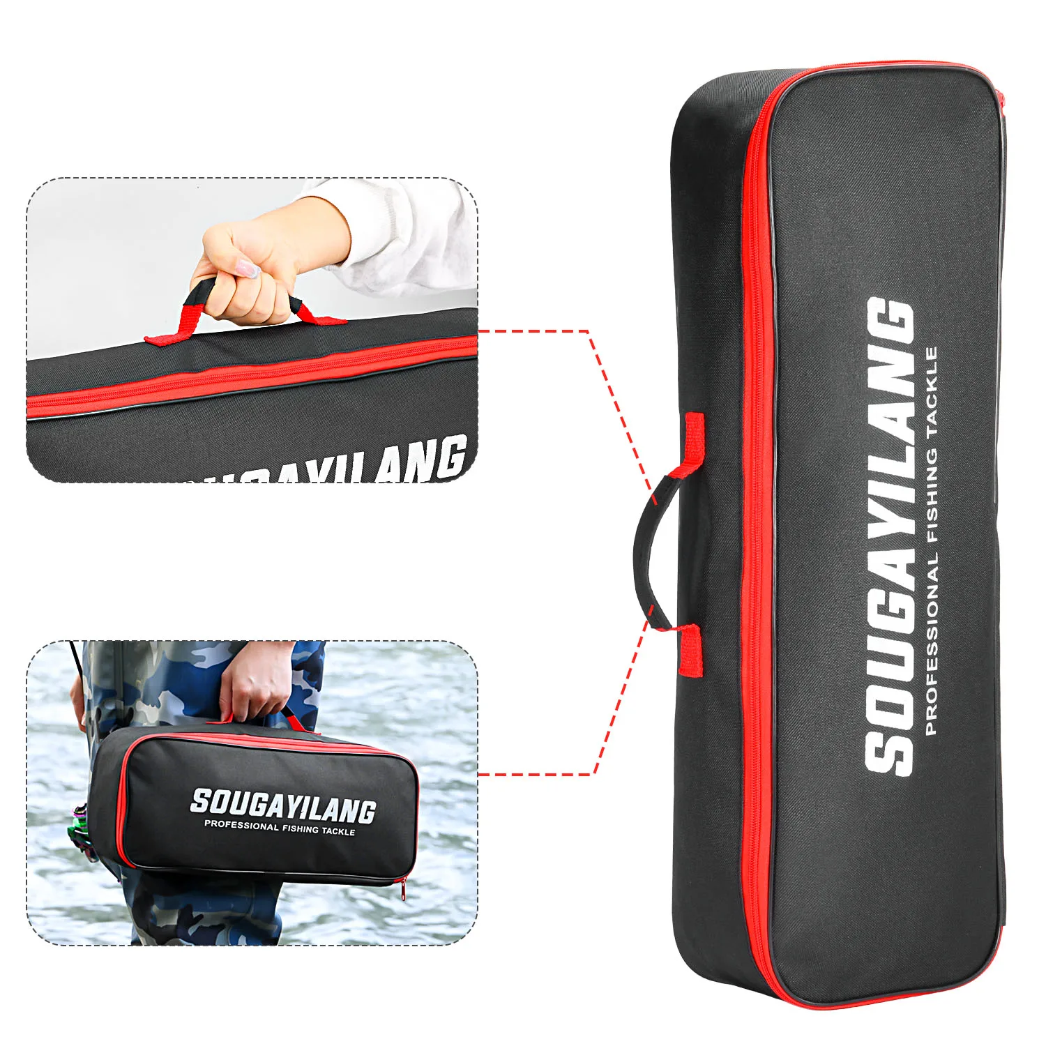 Una bolsa negra y roja con la palabra souqaylang