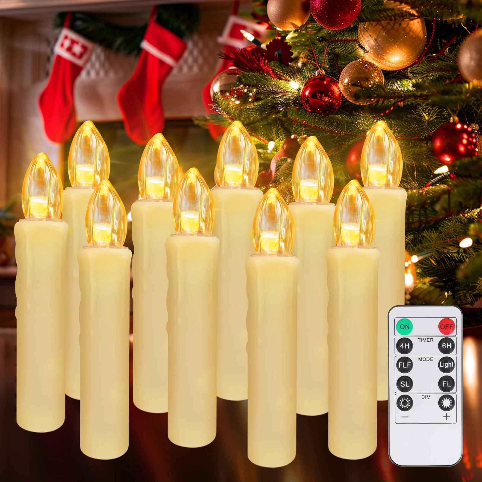 Velas LED Navideñas cónicas sin llama con clip control remoto