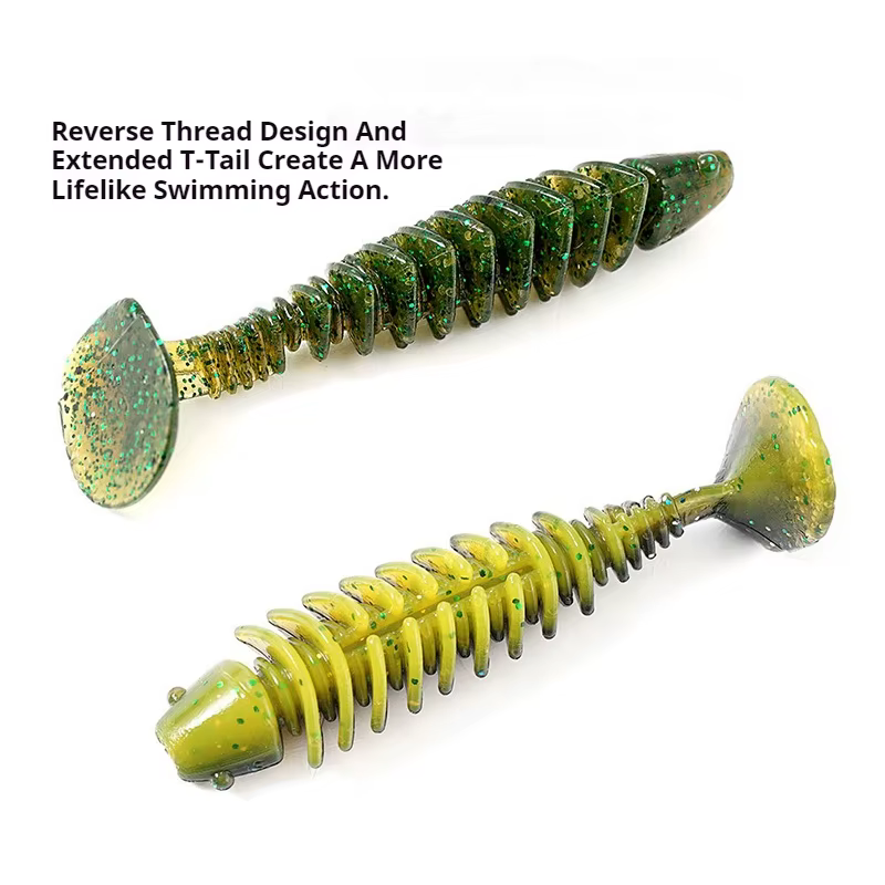 Vinilos TPR cola en T 4cm – Elásticos con giro inverso para pesca