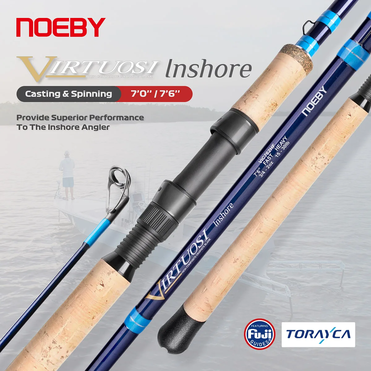 Noeby Caña Virtuosi de spinning para mar, dos tramos Fuji Toray