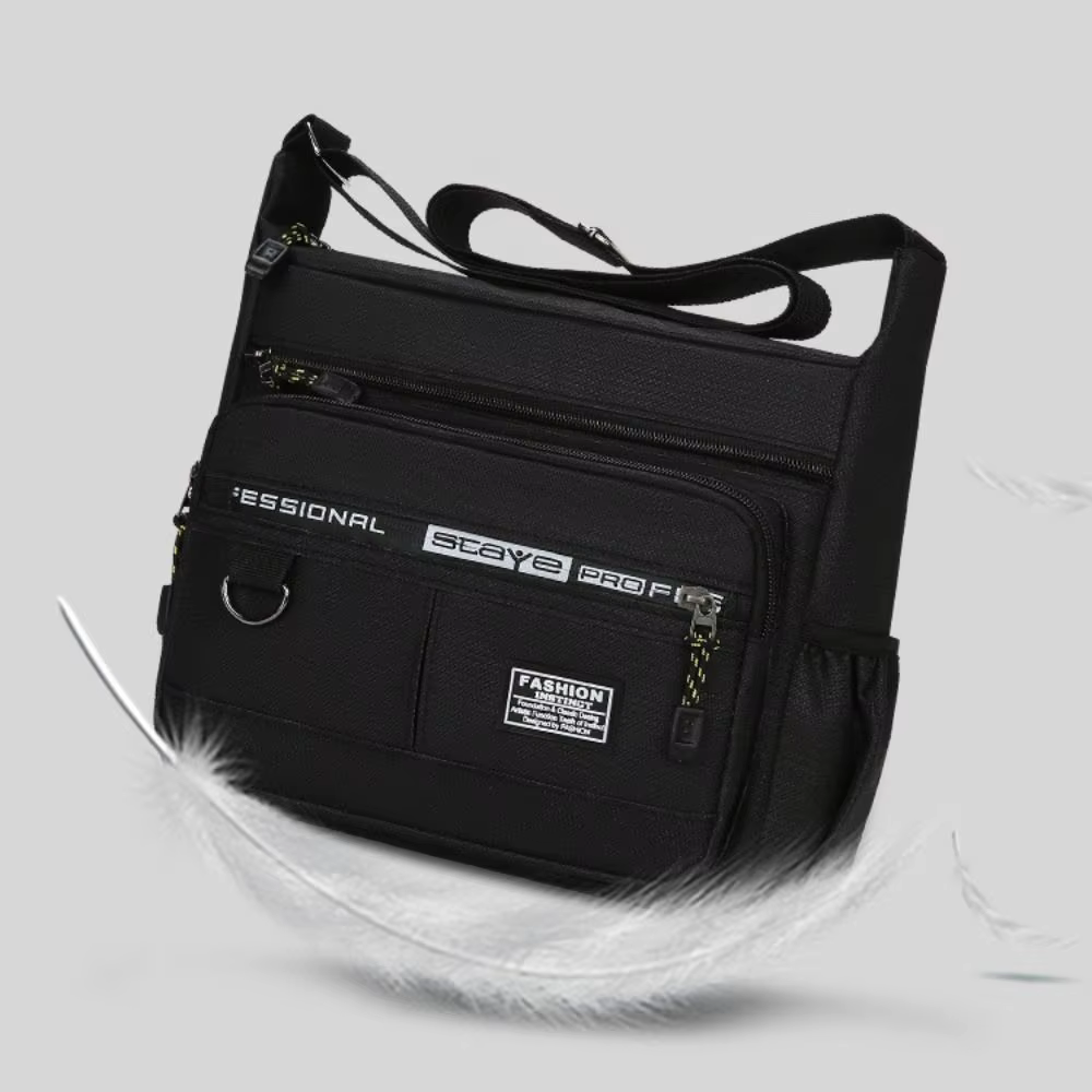 Detalle del bolso bandolera unisex con cierre de cremallera