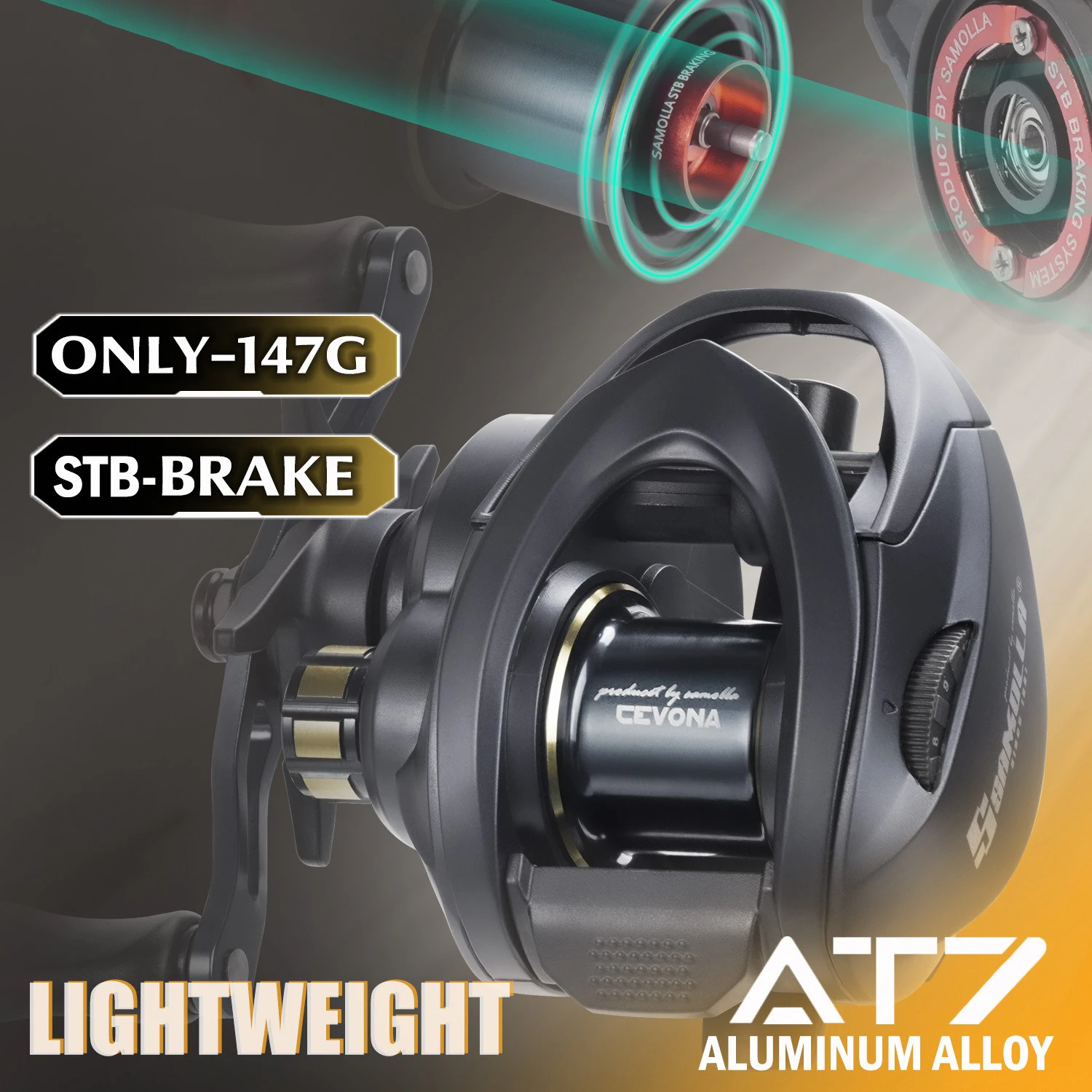 Carrete baitcasting ultraligero con freno y control de arrastre