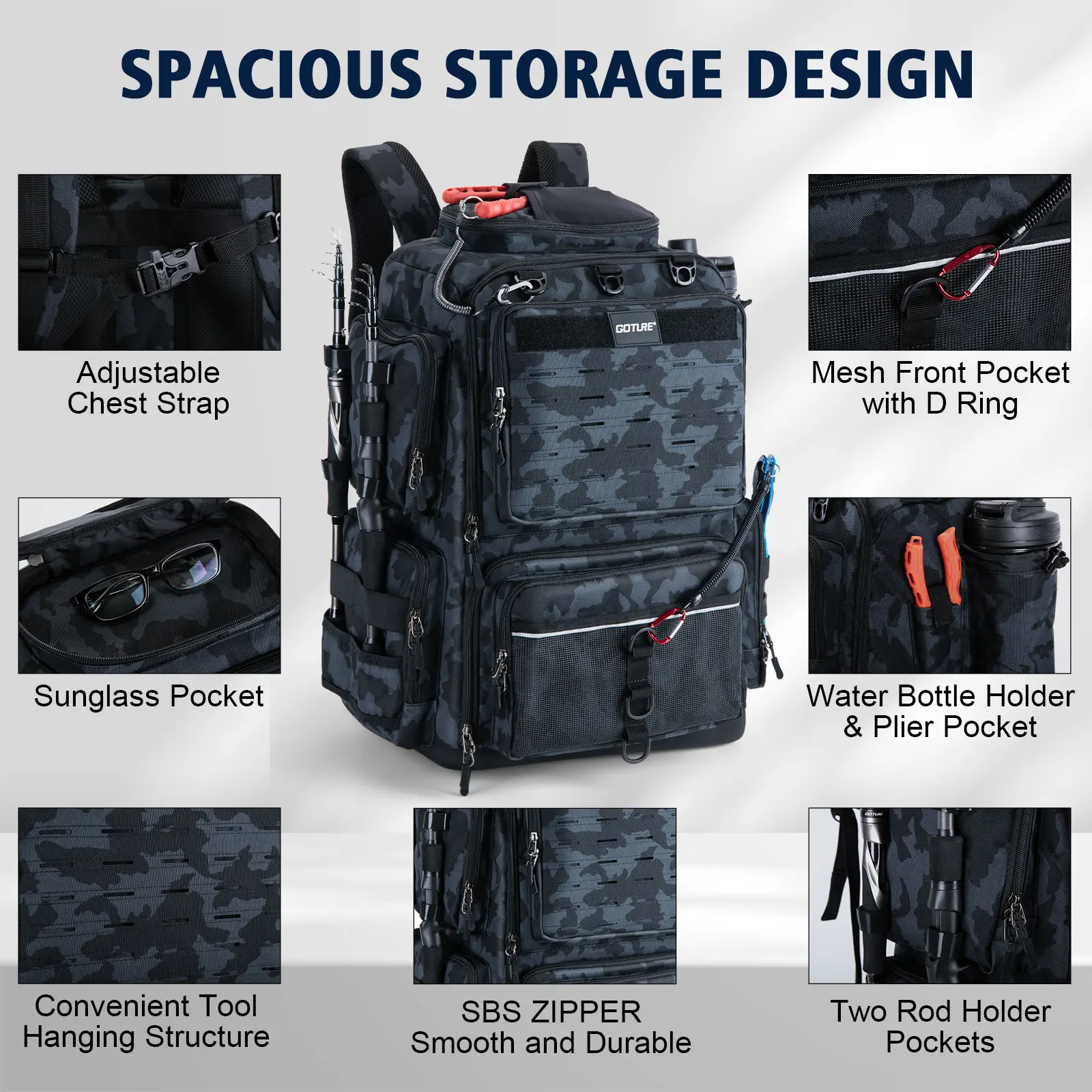 Goture Mochila de Pesca Impermeable Portátil Duradera para Exterior - imagen 2