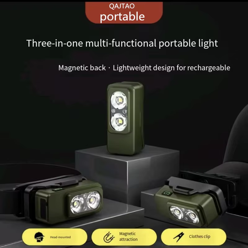 Linterna frontal recargable USB D con sensor de movimiento y clip