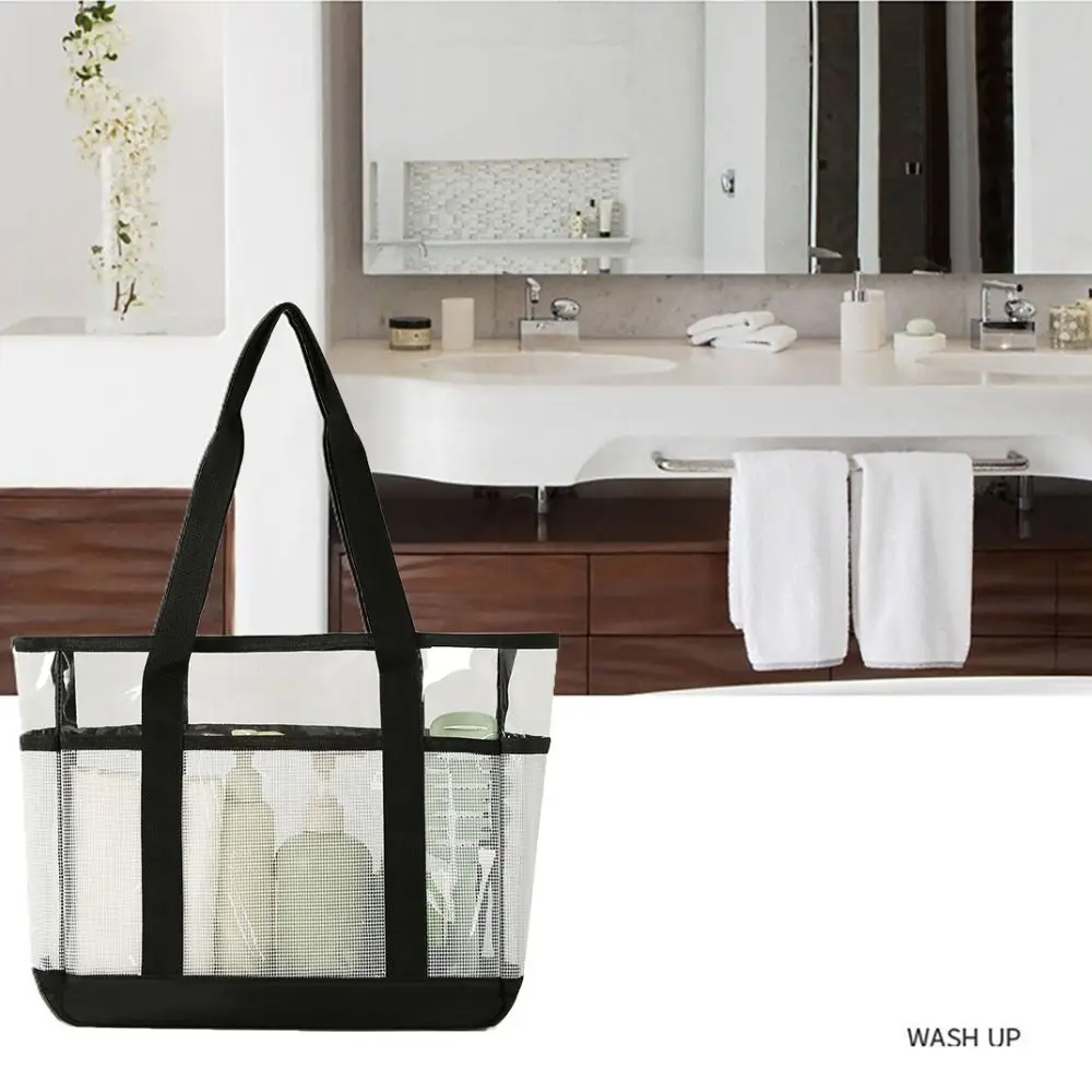 Bolso de playa transparente PVC con panel de malla y asas - imagen 4