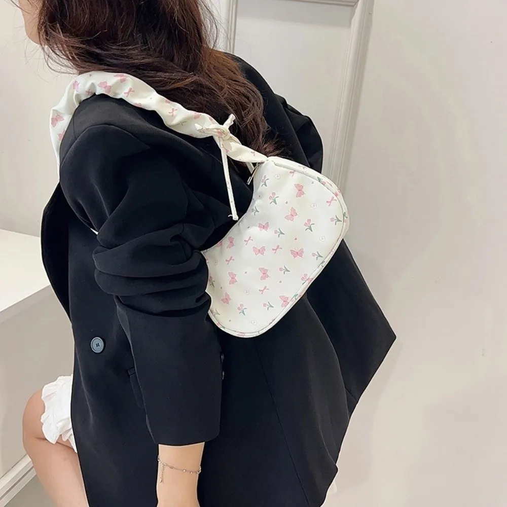 Bolso de hombro floral de nailon plisado con cremallera gran capacidad