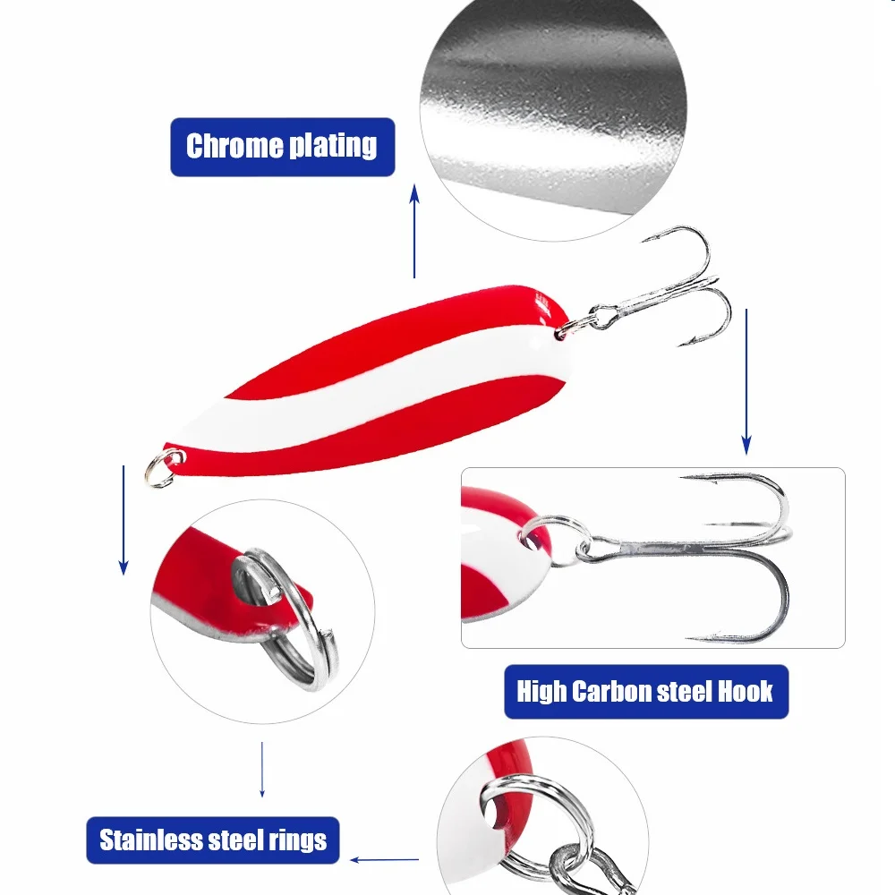 Cuchara de pesca con anzuelo triple inox y patrón colorido para lubina