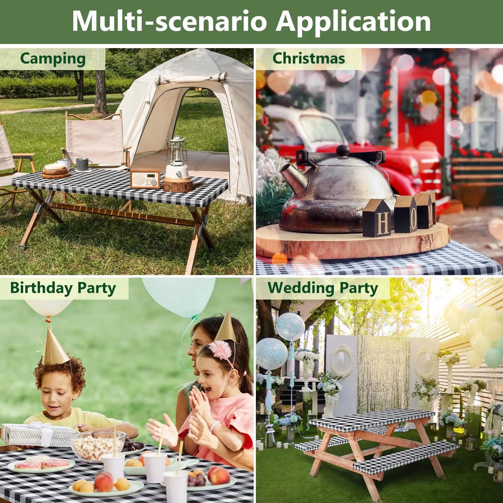 Funda impermeable para mesa de picnic elástica ajustable a cuadros - imagen 3