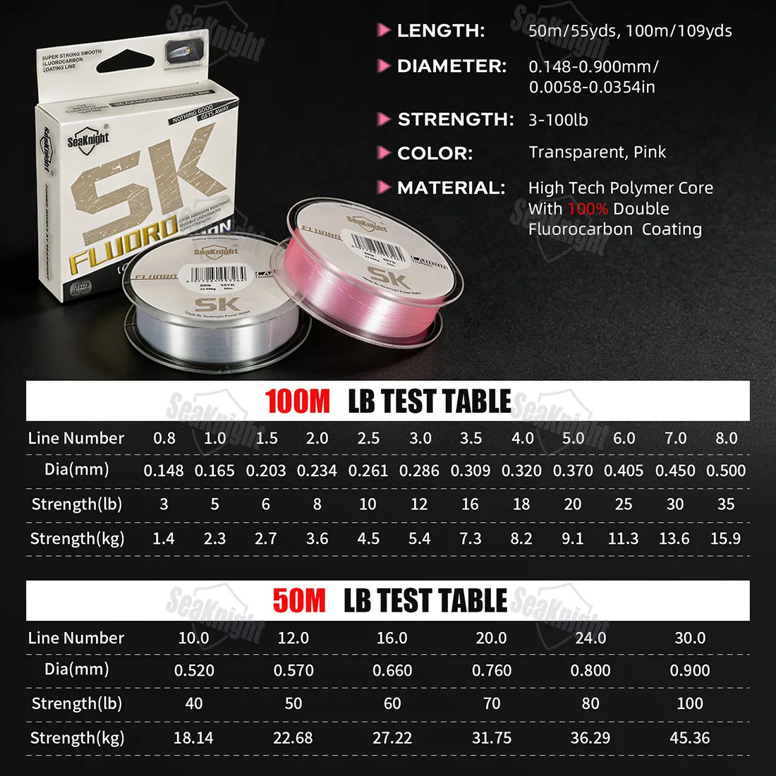 Línea fluorocarbono SeaKnight SK de hundimiento rápido, resistente - imagen 2