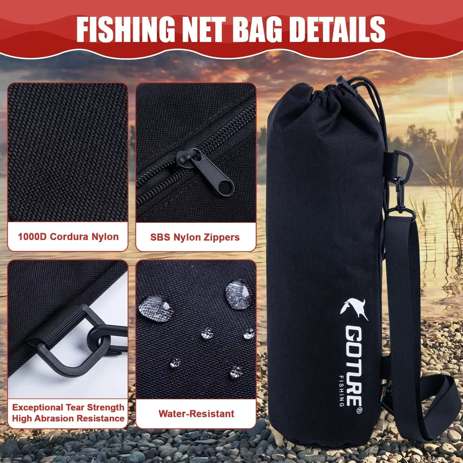 Red de pesca flotante plegable Goture – Poste telescópico con bolsa - imagen 4