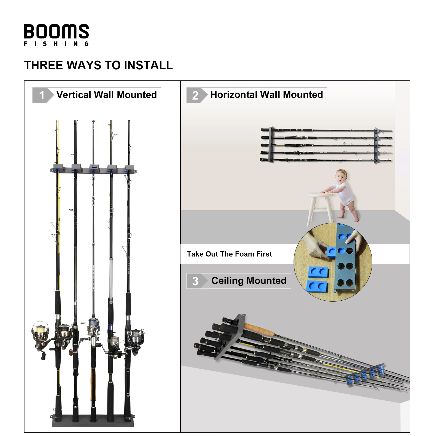 Booms Fishing soporte pared para cañas vertical, colgador