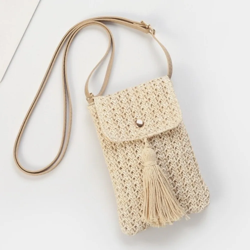 Bolso Bandolera Boho Cuadrado Beige Caqui tejido a mano - imagen 4
