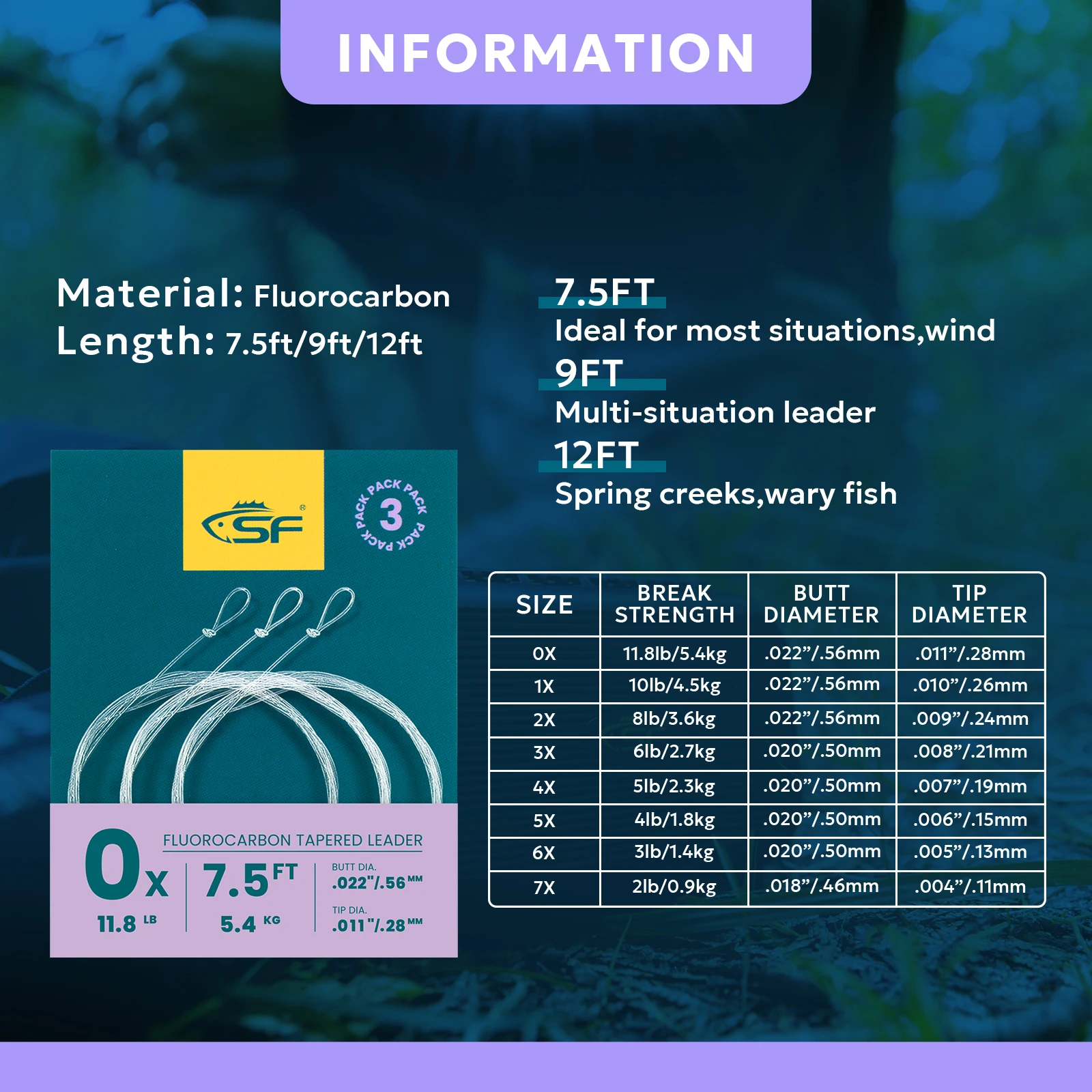 Líder SF fluorocarbono en diferentes medidas