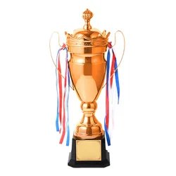 Copa Trofeo Metal Dorada con Tapa y Corona de Premio